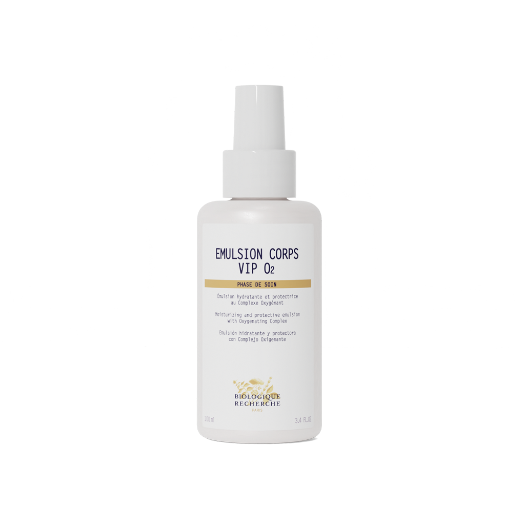 Biologique Recherche Emulsion Corps VIP O2 oxygenating body emulsion on a white background