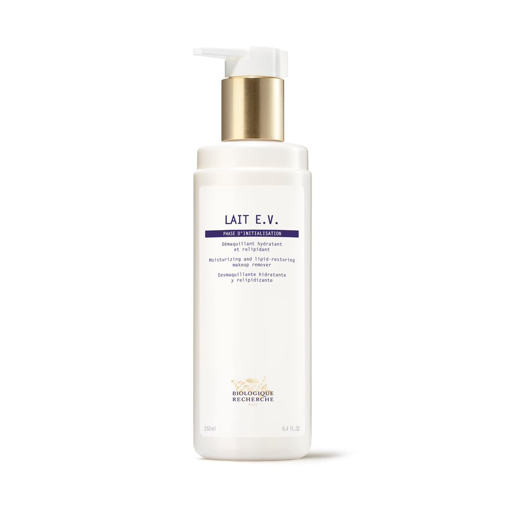 Lait E.V. skincare product bottle on a white background