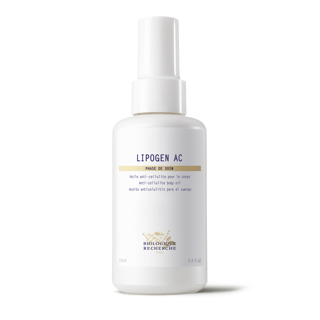 Biologique Recherche Lipogen AC anti-cellulite body oil on a white background