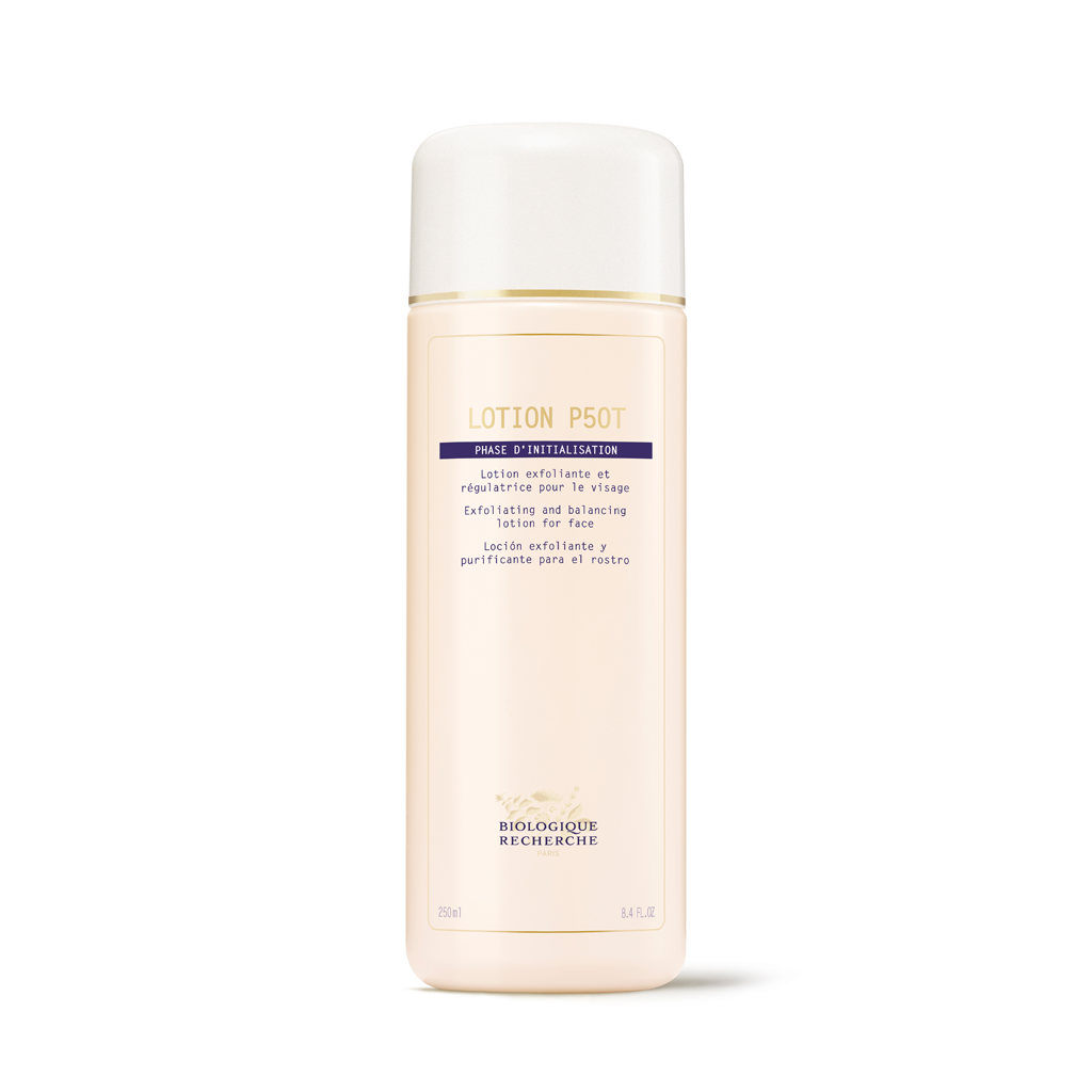 Biologique Recherche Lotion P50T exfoliating lotion bottle on a white background