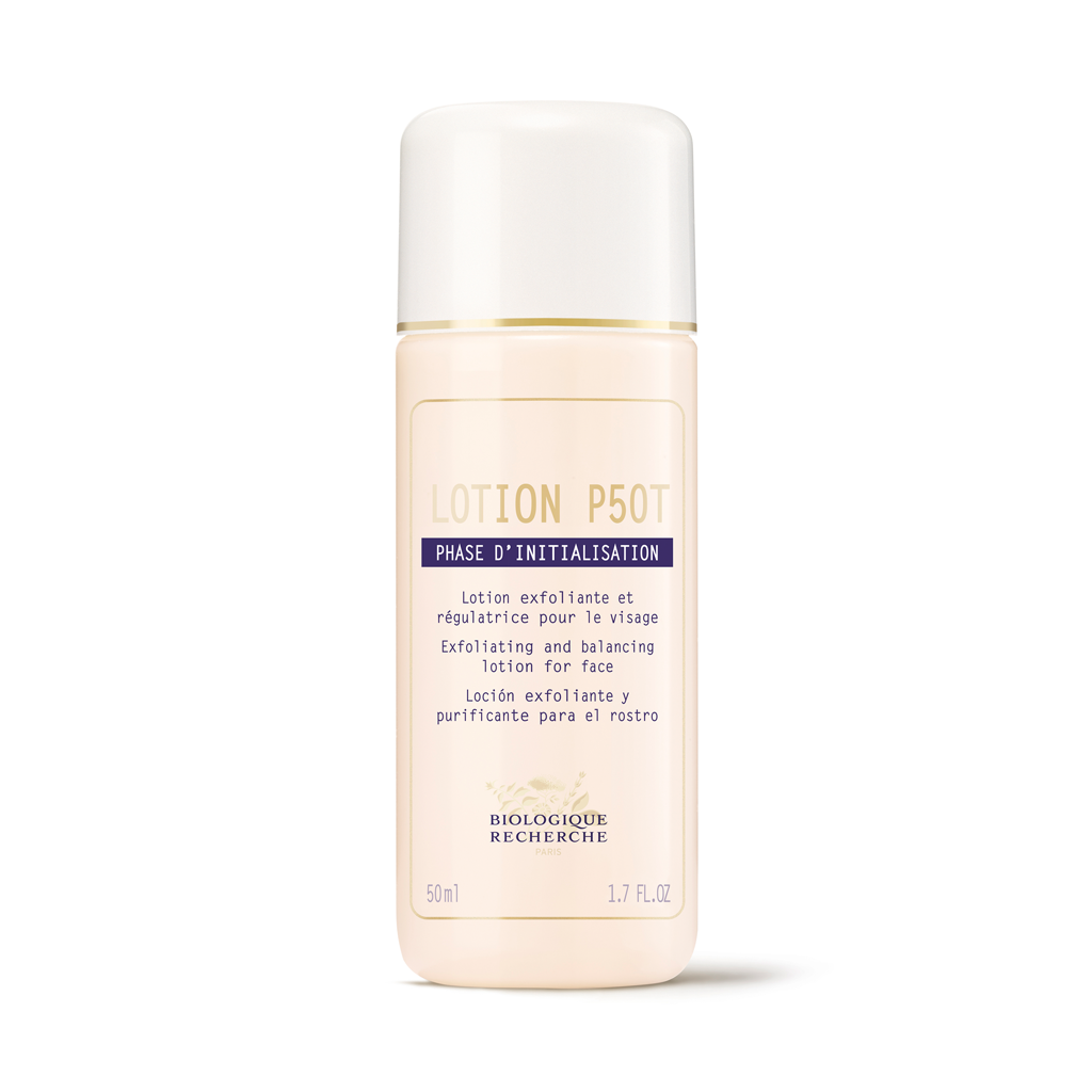 Biologique Recherche Lotion P50T exfoliating lotion bottle on a white background